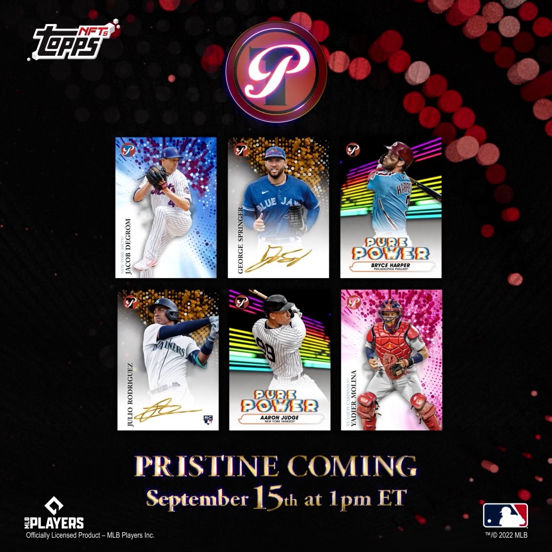 póster digital de la colección Pristine Baseball Topps NFT 2022 con seis avatares digitales