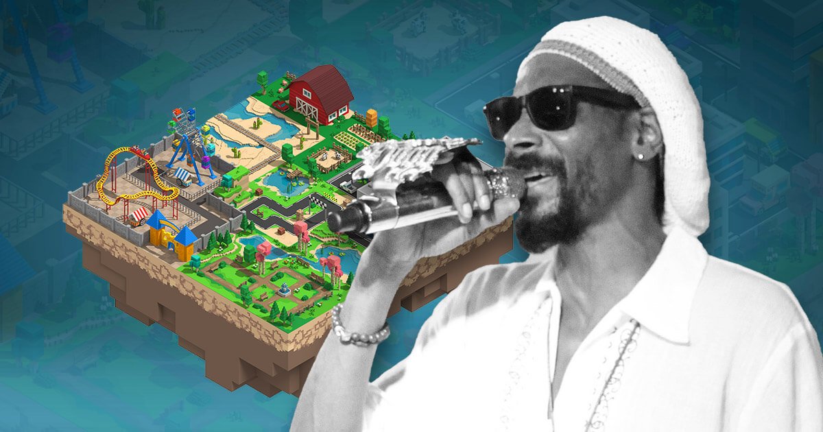imagen de Snoop Dogg con una trama de metaverso en el fondo