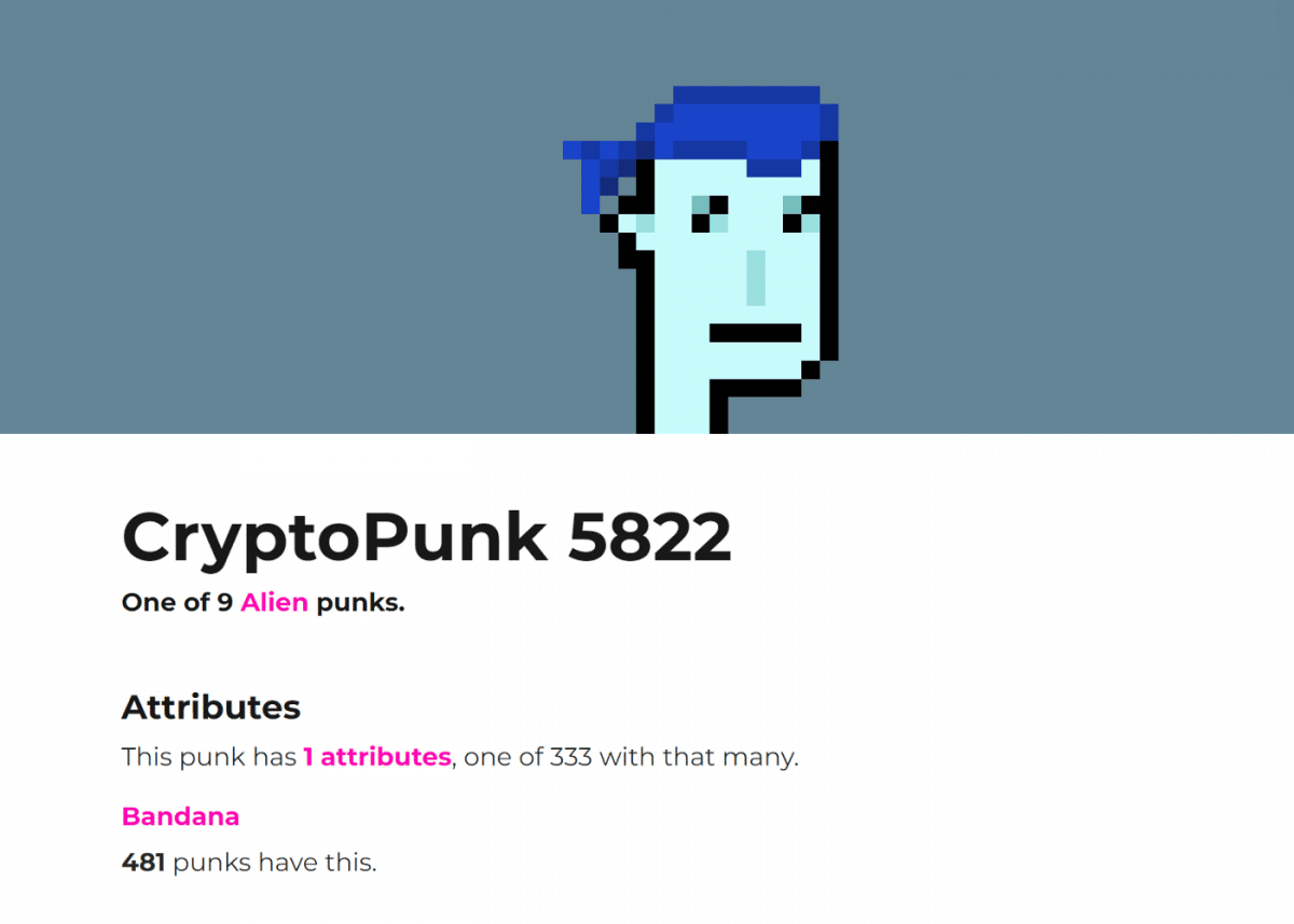 una imagen de CryptoPunk 5822 que tiene el récord mundial de cryptopunks
