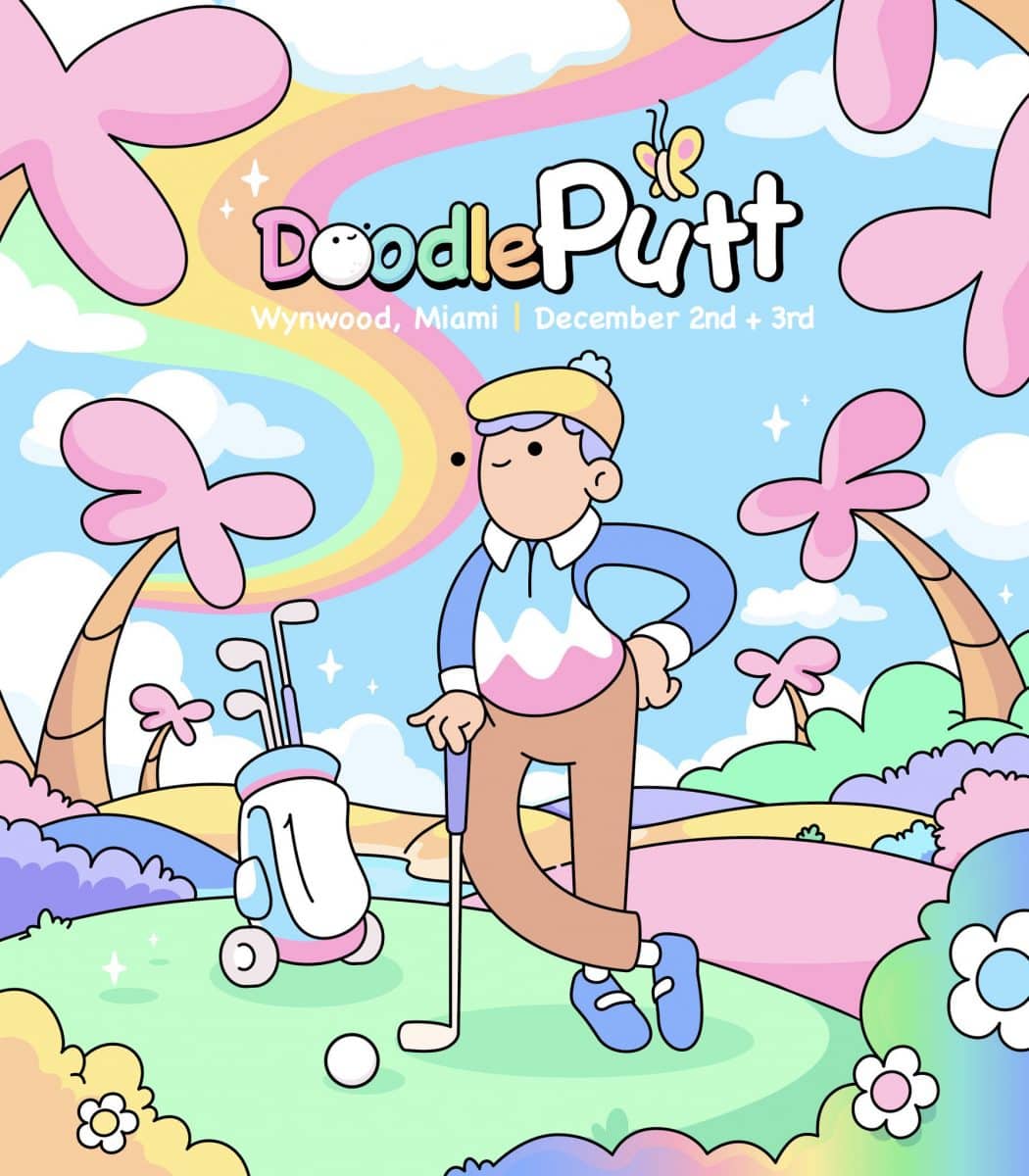 Imagen del póster del evento Doodles Golf que muestra a un personaje en un campo de golf