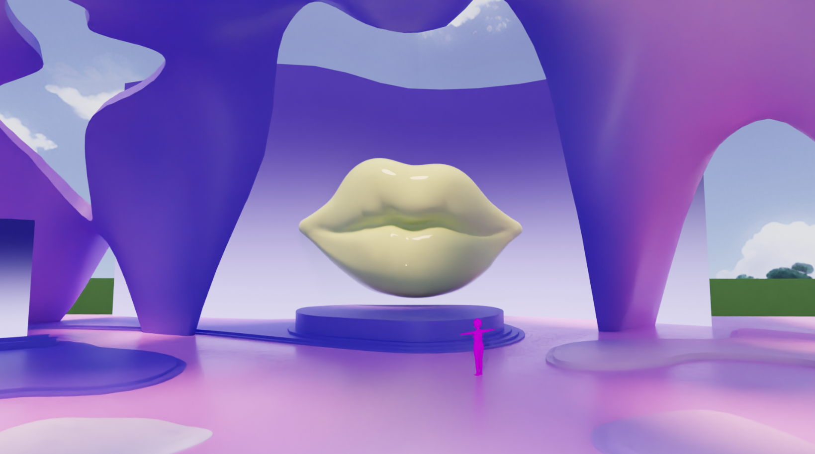 póster digital de un par de labios sobre un fondo abstracto antes de la semana de la belleza del metaverso